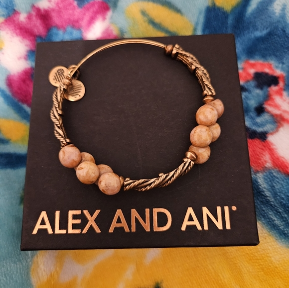 Alex and Ani Jewelry - NWOT Alex and Ani Crimson Spirit Spiral Tan Brown Beige Beaded Bangle Bracelet